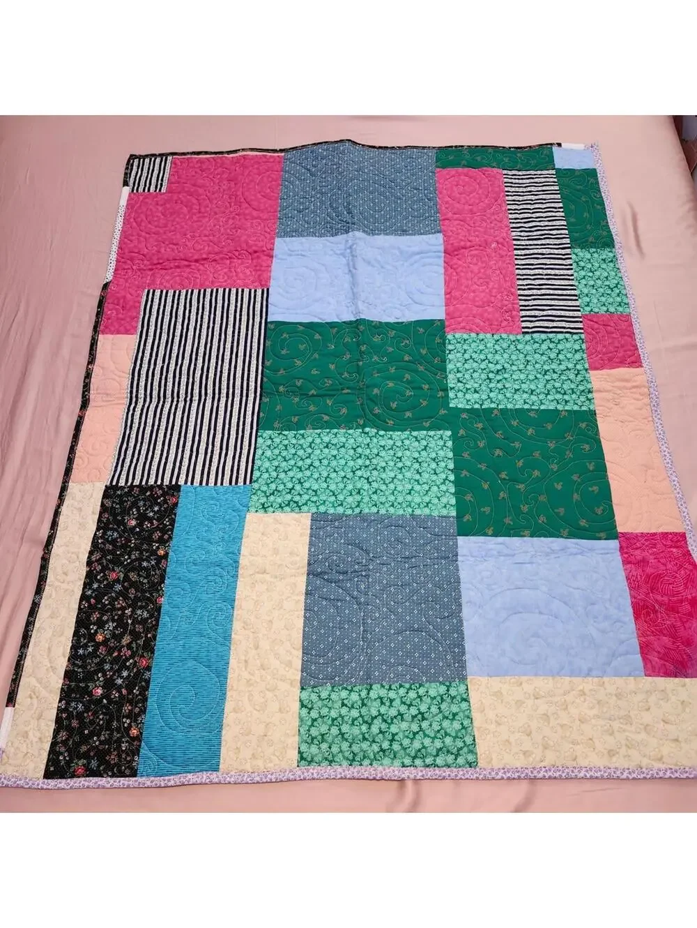 NEW Colorful Striped Handmade Quilt 48 x 39 inches